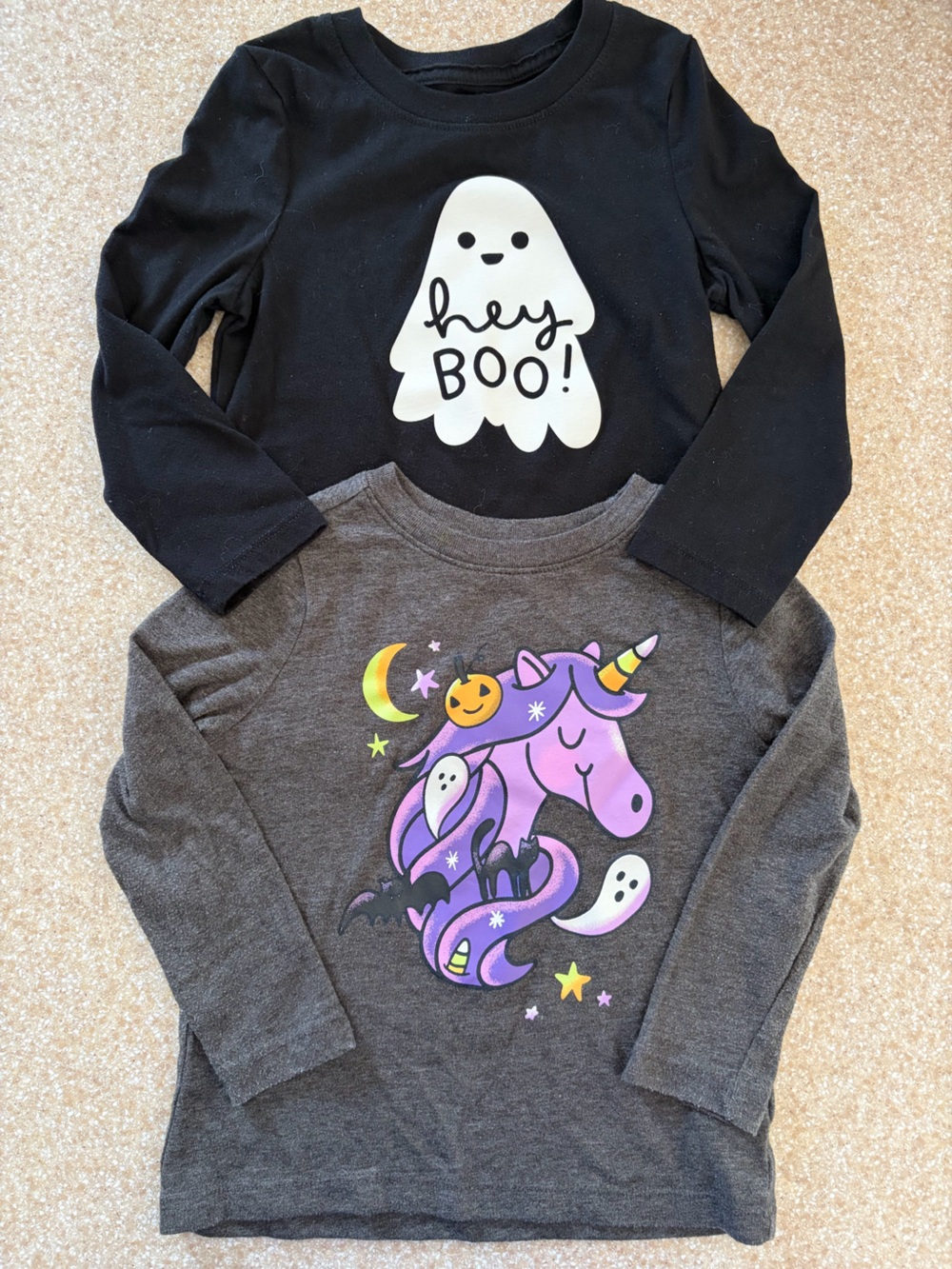 Kids Long Sleeve Halloween Graphic Tee  bundle Black & Gray 3T